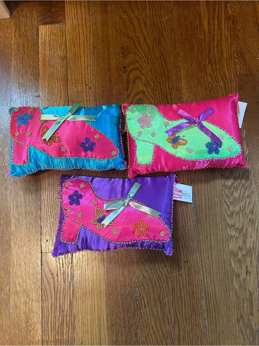 Y2K Satin Decorative Pillow Trio - Pink, Blue & Purple Shoe Design
